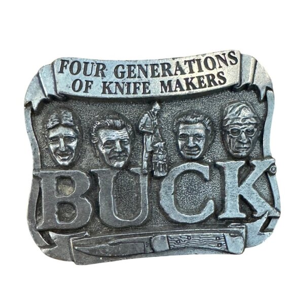 Buck Knives Collectible Belt Buckle Four Generations Knife Makers Smoky Mt. Pewt - Picture 1 of 6